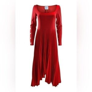 A.W.A.K.E. Mode Red Scoop Neck Pleated Fit and Flare Dress Size 34